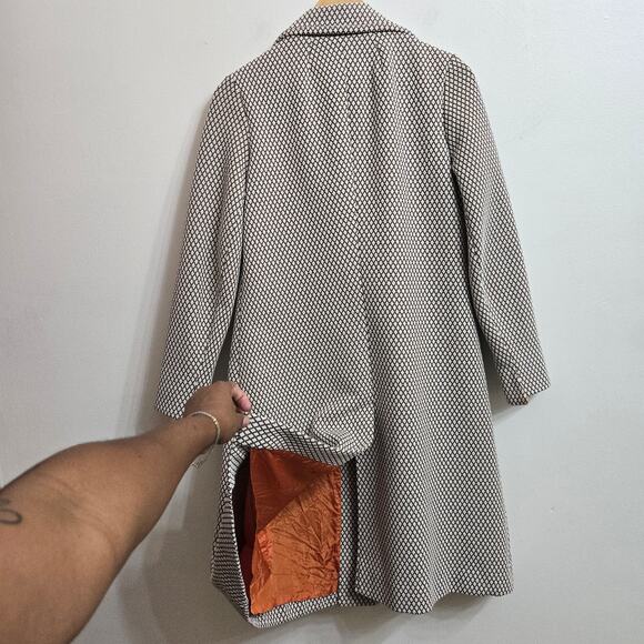 Judy Wayne Womens Vintage 60s Mod Diamond Knit Double Breasted Brown Overcoat 13 - Picture 8 of 12